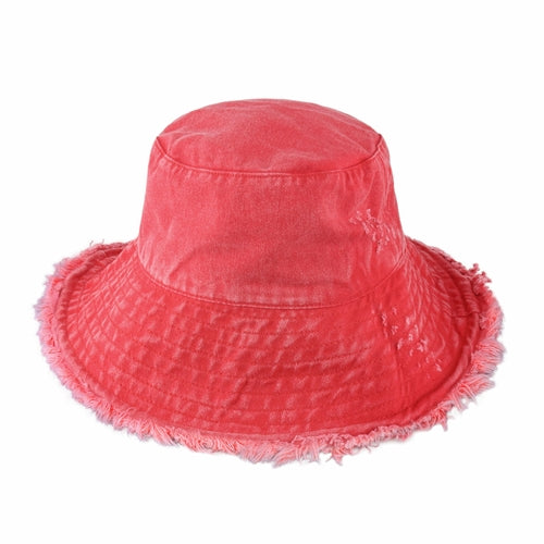 Wide Brim Frayed Bucket Hat - JSL FashionHatsJSL FashionCrimson Hector1 Pack - BH201CH