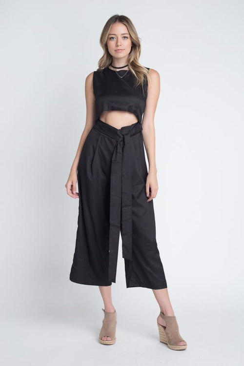 Women's Sleeveless Tie Jumpsuit with Slit - JSL FashionJumpsuits & RompersJSL FashionIvory FelixEA834513 - BLK - SM