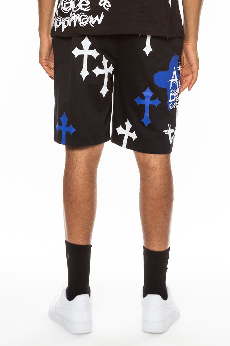 Bejewelled Chrome Skull Shorts - JSL FashionMen's ClothingJSL FashionLime MiloEMS4107 - WHITEBLUE - L