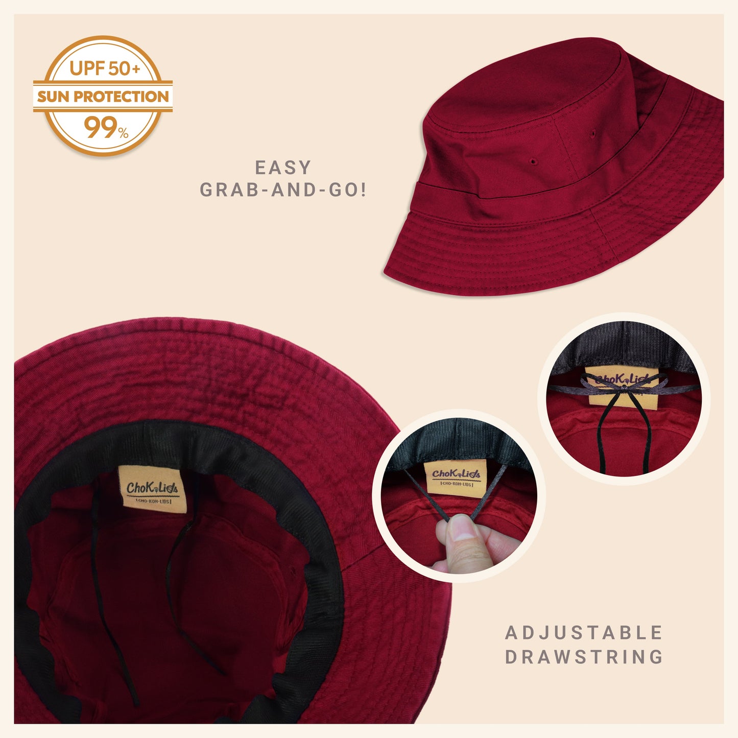 Classic Washed Cotton Bucket Hat - JSL FashionHatsJSL FashionCrimson Hector1 Pack - BH101BP