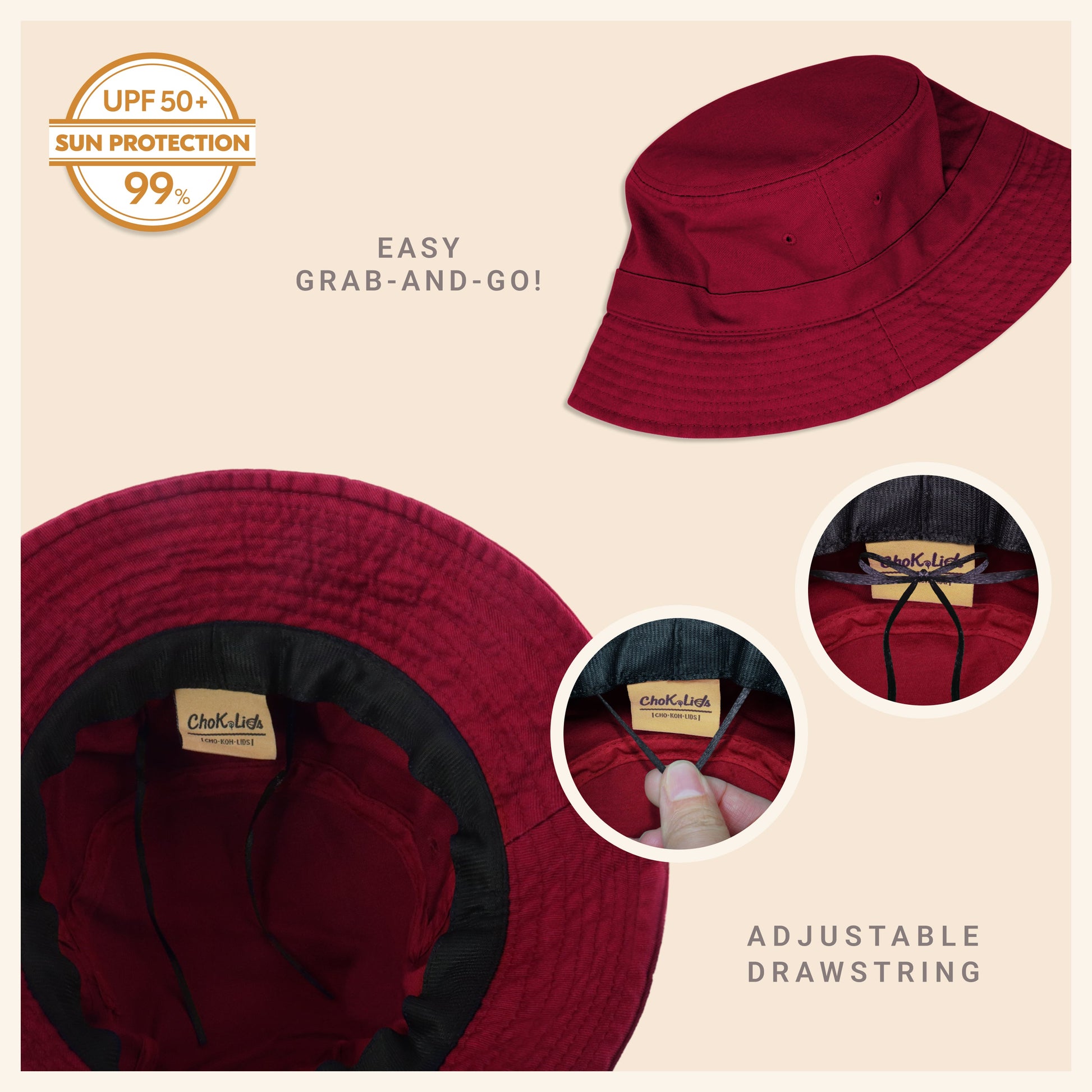 Classic Washed Cotton Bucket Hat - JSL FashionHatsJSL FashionCrimson Hector1 Pack - BH101BP