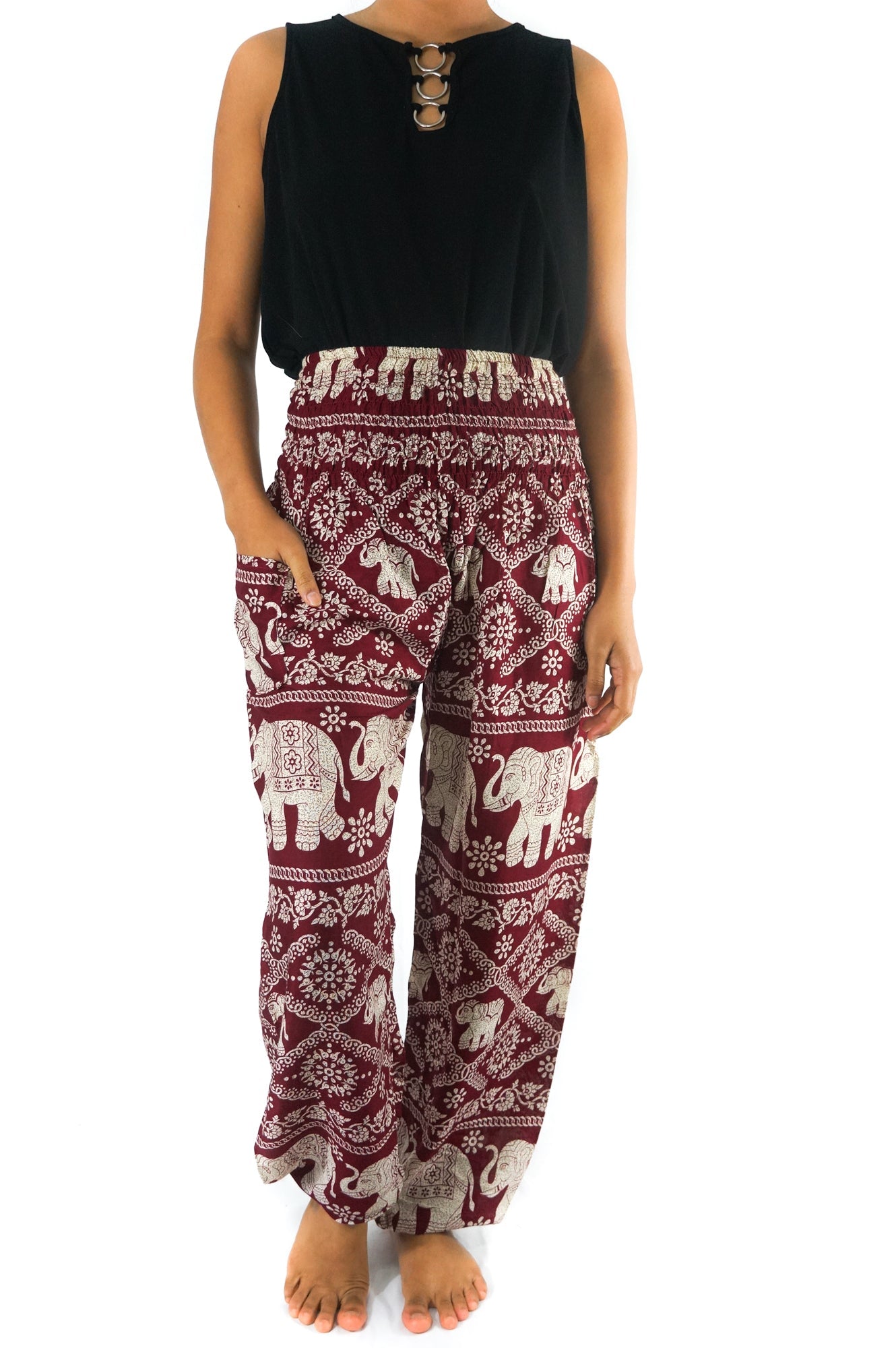 Burgundy ELEPHANT Pants Women Boho Pants Hippie Pants Yoga - JSL FashionPantsJSL FashionTan Smokeysp