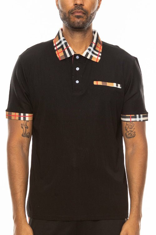 Checkered Detail Polo - JSL FashionMen's ClothingJSL FashionLime MiloEMT4102 - BLACK - S