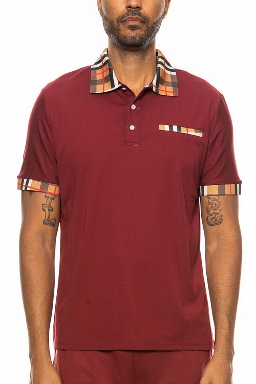 Checkered Detail Polo - JSL FashionMen's ClothingJSL FashionLime MiloEMT4102 - BURGUNDY - S