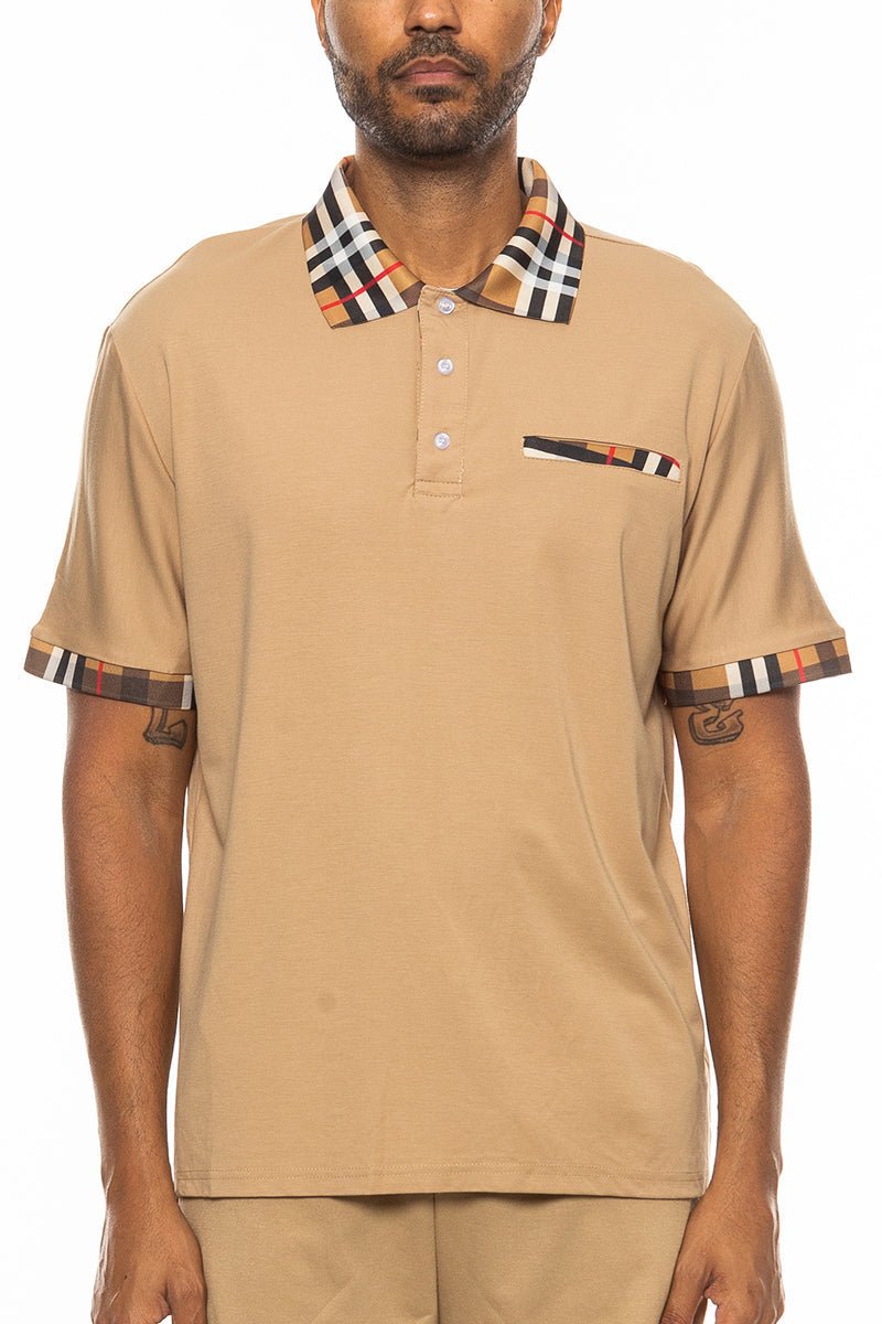 Checkered Detail Polo - JSL FashionMen's ClothingJSL FashionLime MiloEMT4102 - KHAKI - S