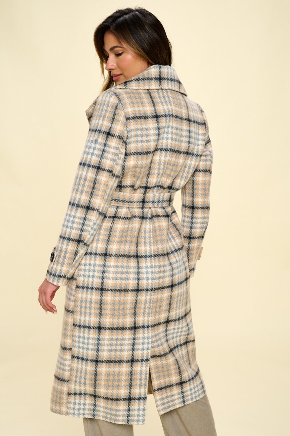 Coalition LA Double - Breasted Plaid Coat with Belt - JSL FashionWomen's ClothingJSL FashionCoral Vanilla100100671301537