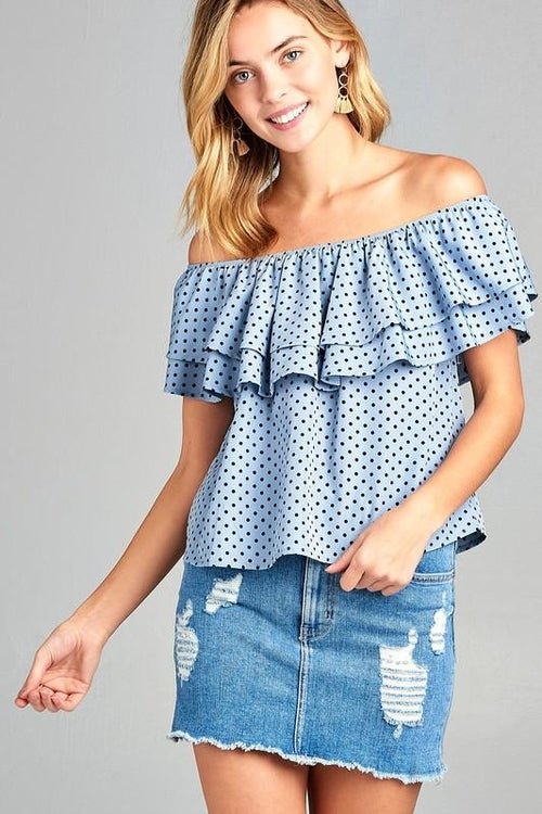 Double Ruffle Off Shoulder Polka Dot Top - JSL FashionTops & BlousesJSL FashionIvory FelixMM3197 - BLU - M