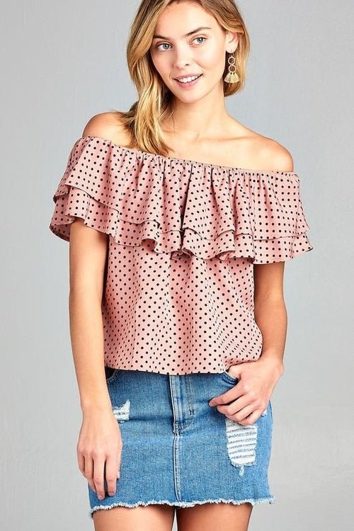 Double Ruffle Off Shoulder Polka Dot Top - JSL FashionTops & BlousesJSL FashionIvory FelixMM3197 - MVE - S