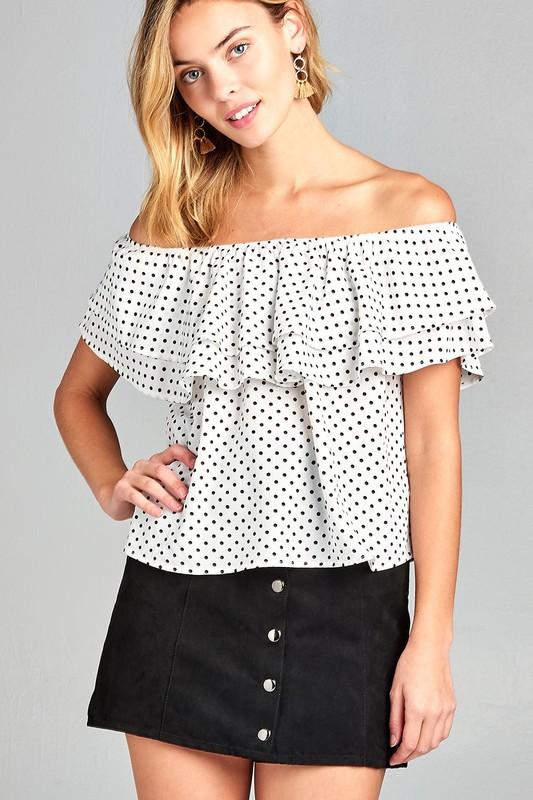 Double Ruffle Off Shoulder Polka Dot Top - JSL FashionTops & BlousesJSL FashionIvory FelixMM3197 - WHT - M