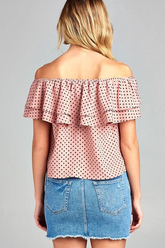 Double Ruffle Off Shoulder Polka Dot Top - JSL FashionTops & BlousesJSL FashionIvory FelixMM3197 - WHT - M