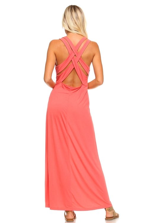 Halter Maxi Dress with Cross Back Straps - JSL FashionDressesJSL FashionIvory FelixDF226 - M - COR - M