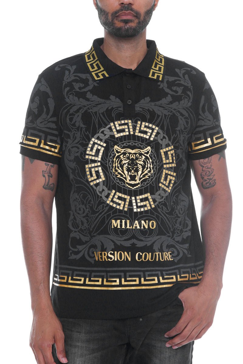 Italian Print Collared Polo Shirt - JSL FashionDress ShirtsJSL FashionLime MiloBP005 - BK - XL