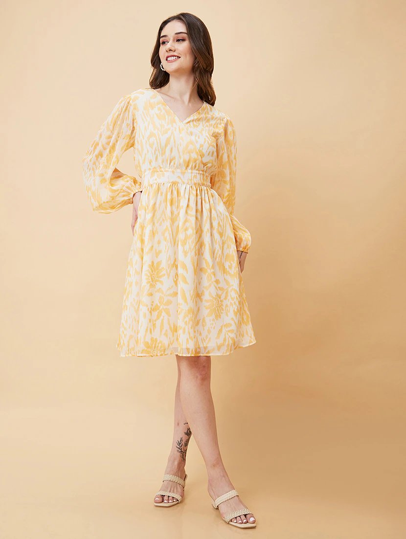 Off White Polyester Fit & Flare Dress - JSL FashionWomen's ClothingJSL FashionPear Summer LilacAOM_86MMUSTARD