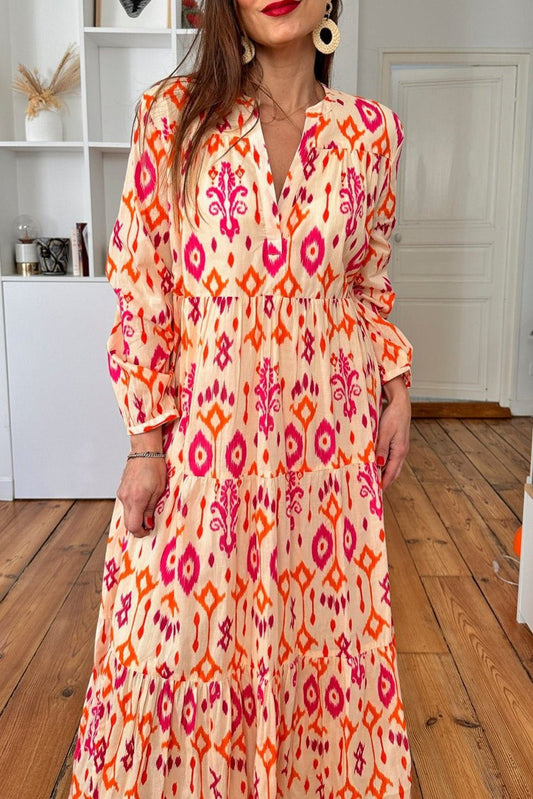 Orange Western Abstract Geometric Printed Maxi Dress - JSL FashionWomen's ClothingJSL FashionCoral VanillaLC6121651 - P1420 - M