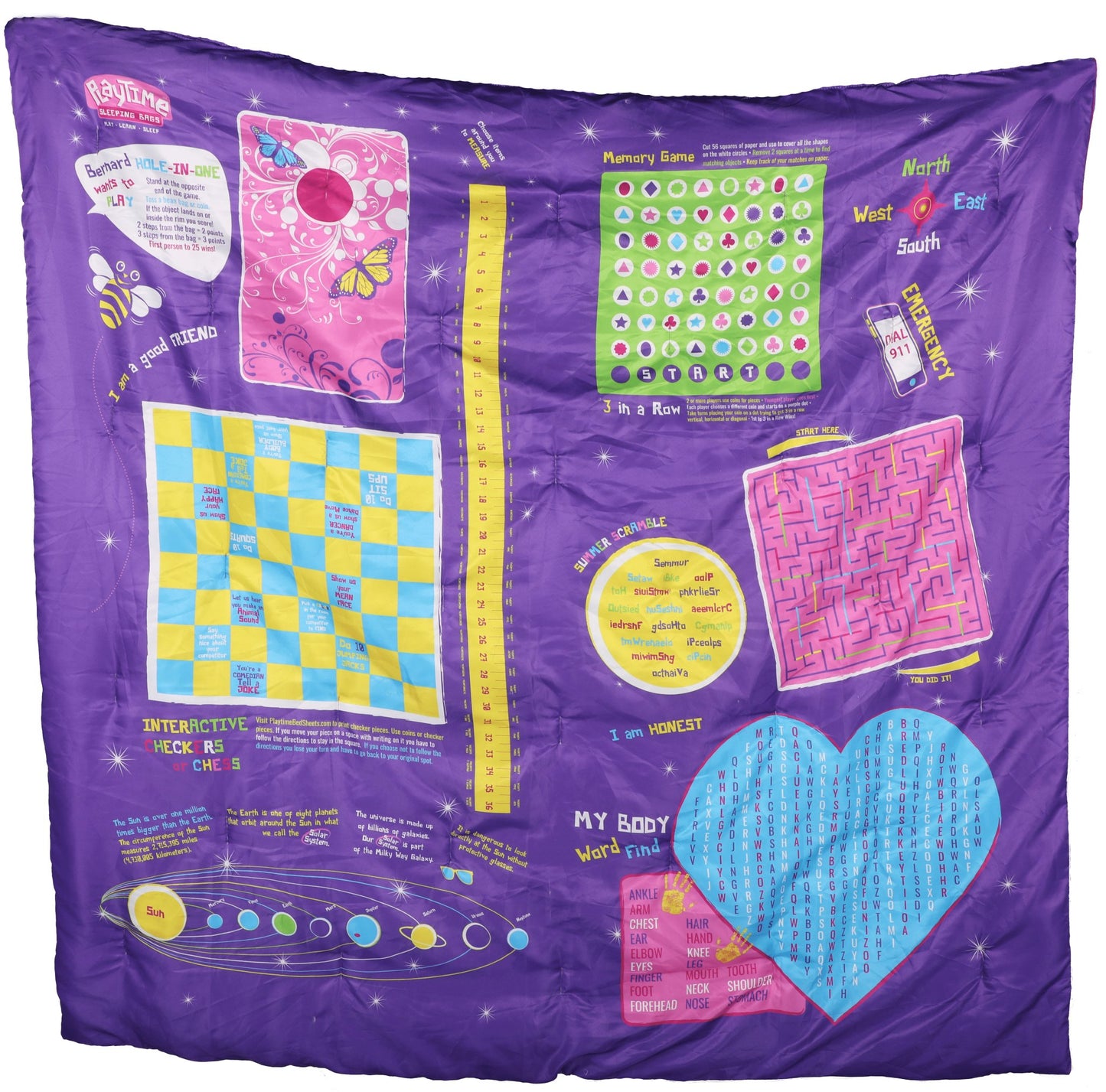 Playtime Reversible Slumber Bag. Over 35 Fun Interactive Games! - JSL FashionBlankets & PillowsJSL FashionPurple GaiaPTSBP