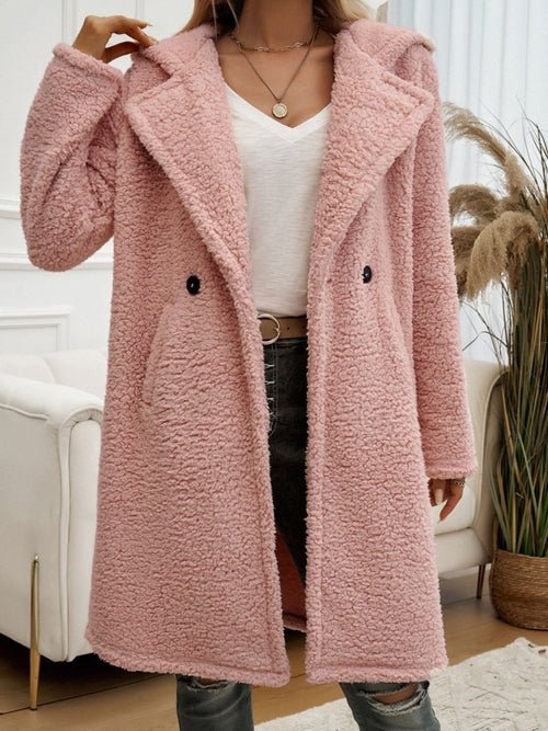 Pocketed Long Sleeve Hooded Teddy Coat - JSL FashionWomen's ClothingJSL FashionCoral Vanilla100100318791540