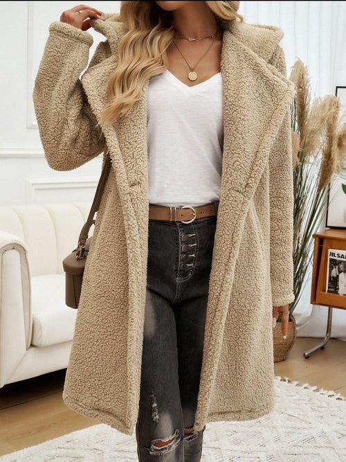 Pocketed Long Sleeve Hooded Teddy Coat - JSL FashionWomen's ClothingJSL FashionCoral Vanilla100100318799438