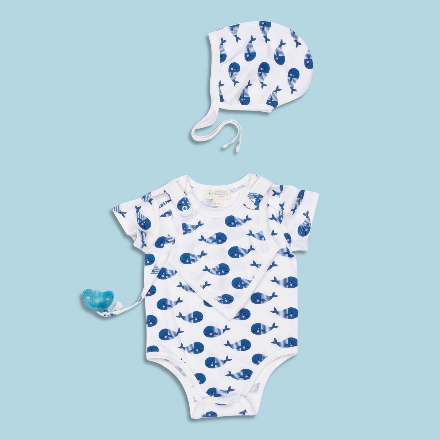 Smart Short Sleeve Bodysuit + Bib - Blue Whale - JSL FashionBaby ClothingJSL FashionFuchsia MiloF18BS01005BW