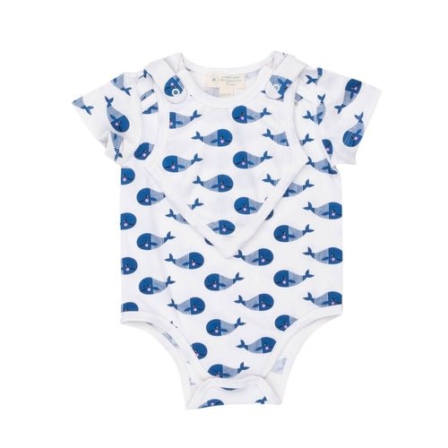 Smart Short Sleeve Bodysuit + Bib - Blue Whale - JSL FashionBaby ClothingJSL FashionFuchsia MiloF18BS01005BW