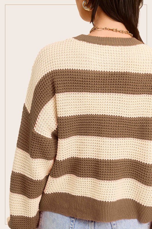 Striped Round Neck Loose Fit Sweater - JSL FashionWomen's ClothingJSL FashionCoral Vanilla1000002218373