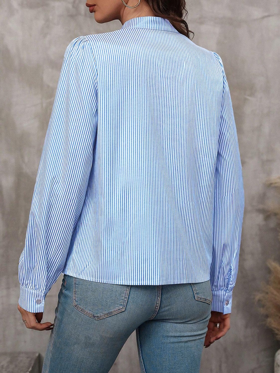 Striped Tie Neck Long Sleeve Blouse - JSL FashionWomen's ClothingJSL FashionCoral Vanilla100100239801442