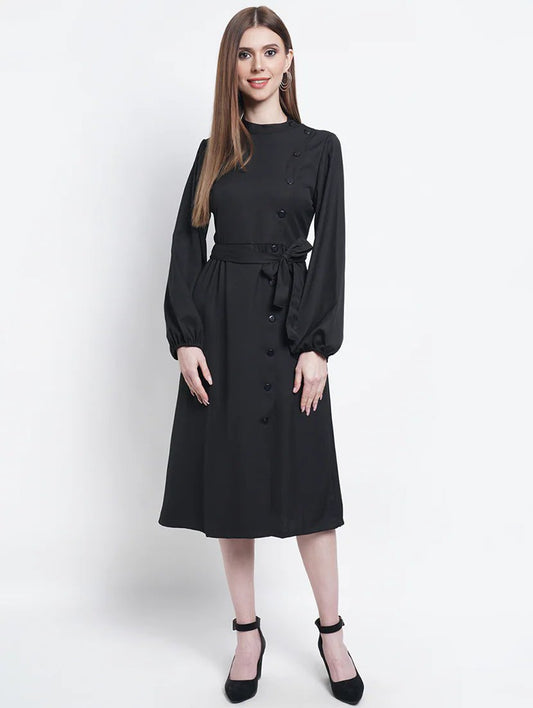 Tie Front Solid Fit & Flare Dress - JSL FashionWomen's ClothingJSL FashionPear Summer LilacAOM_89SBLACK