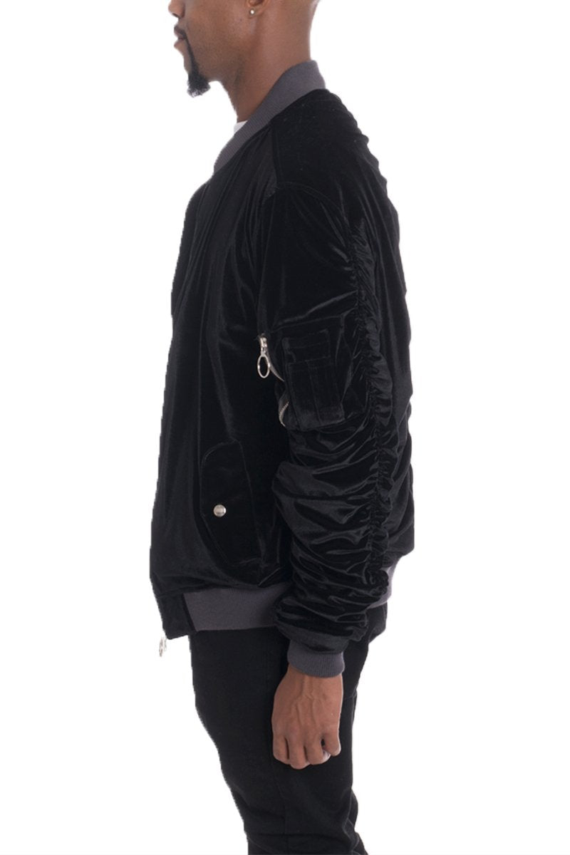 Velour Cinch Sleeve Bomber Jacket - JSL FashionJackets & CoatsJSL FashionLime Milo6113 - BLK - XL