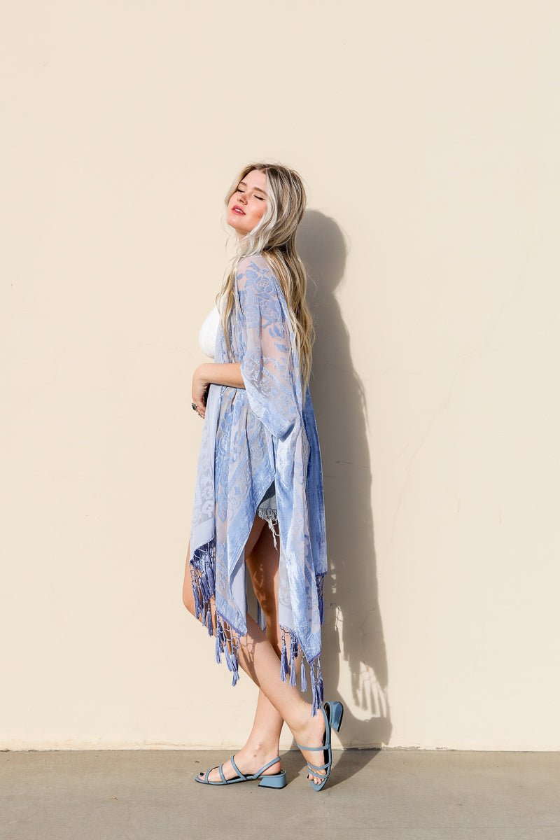 Velvet Mesh Tapestry Kimono - JSL FashionAccessoriesJSL FashionPeriwinkle AetherYSK - 4033 - BLK