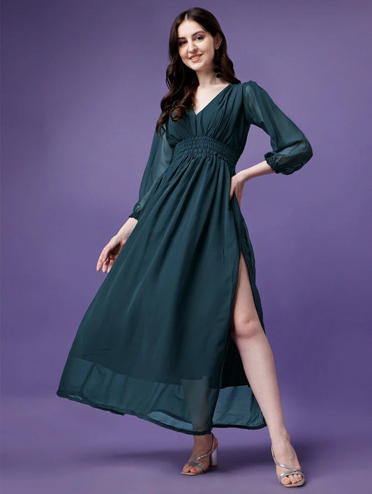 Women Fit and Flare Green Dress - JSL FashionWomen's ClothingJSL FashionGray IolausTFD - 132LGreen