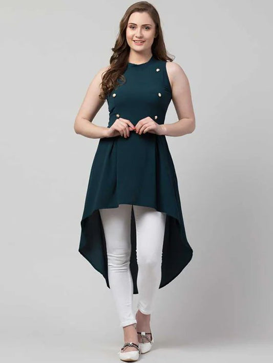 Women Green Solid High Low Dress - JSL FashionWomen's ClothingJSL FashionPear Summer LilacAOM_175LDARK GREEN