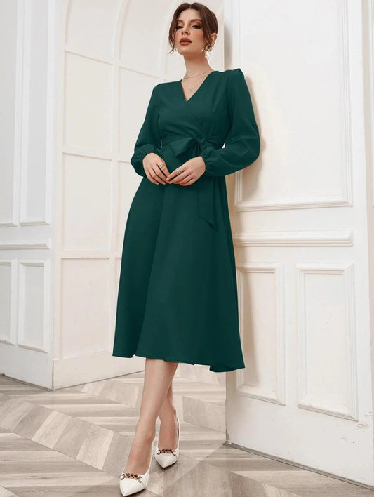 Women Green Solids Wrap Dress - JSL FashionWomen's ClothingJSL FashionPear Summer LilacAOM_160XLGREEN