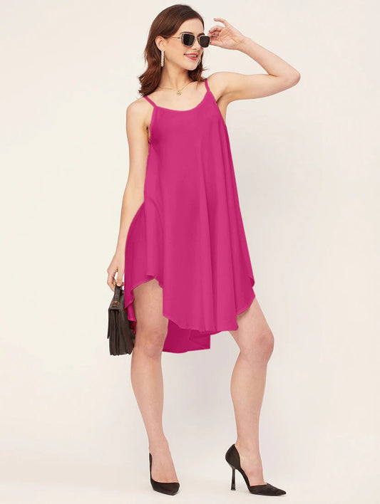 Women Solid Sleevless Asymmetric Dress - JSL FashionWomen's ClothingJSL FashionPear Summer LilacAOM_70MPINK