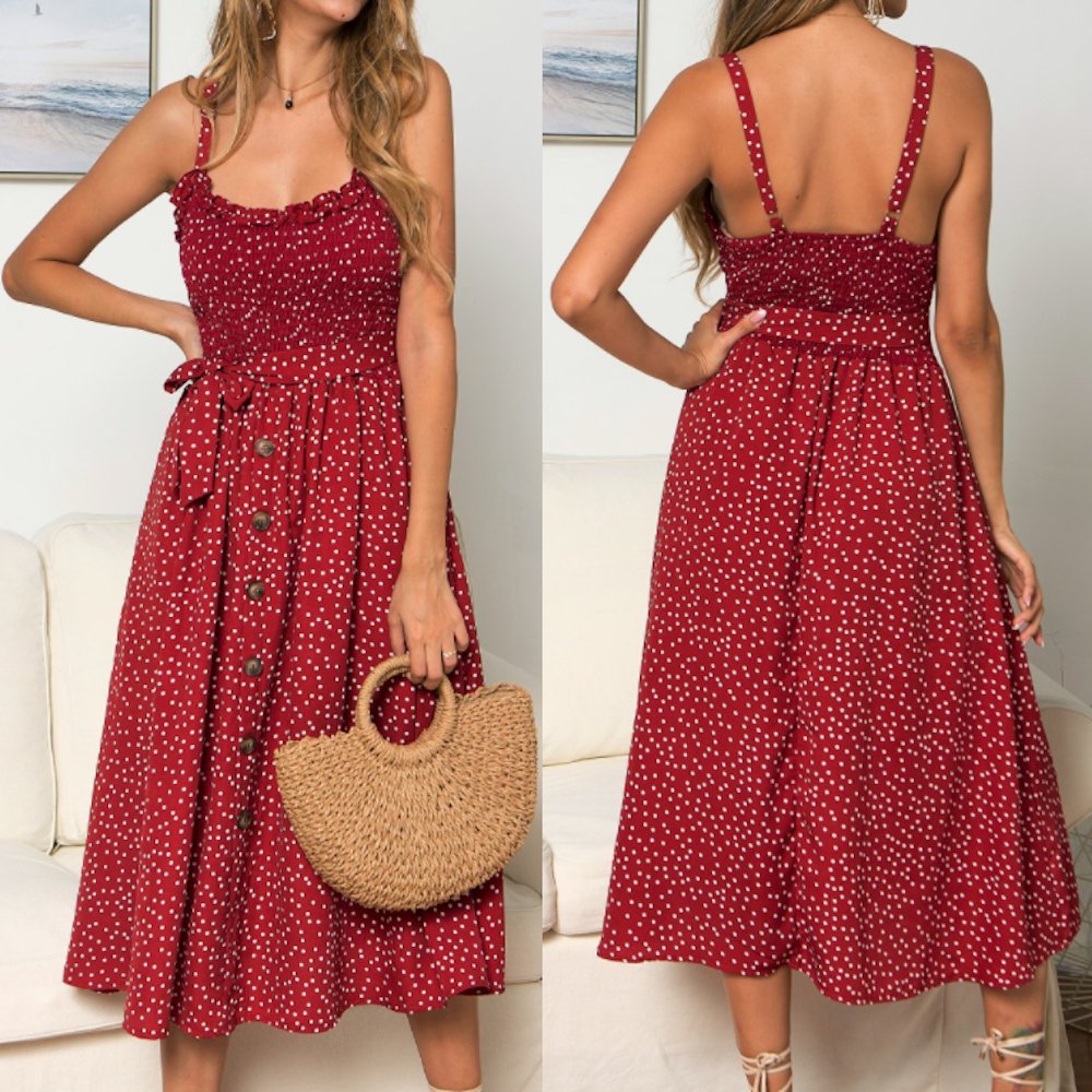 Women Spaghetti Straps Polka Dot Maxi Dress - JSL FashionDressesJSL FashionYellow PandoraSPCSY220308B2 - YLW - XS