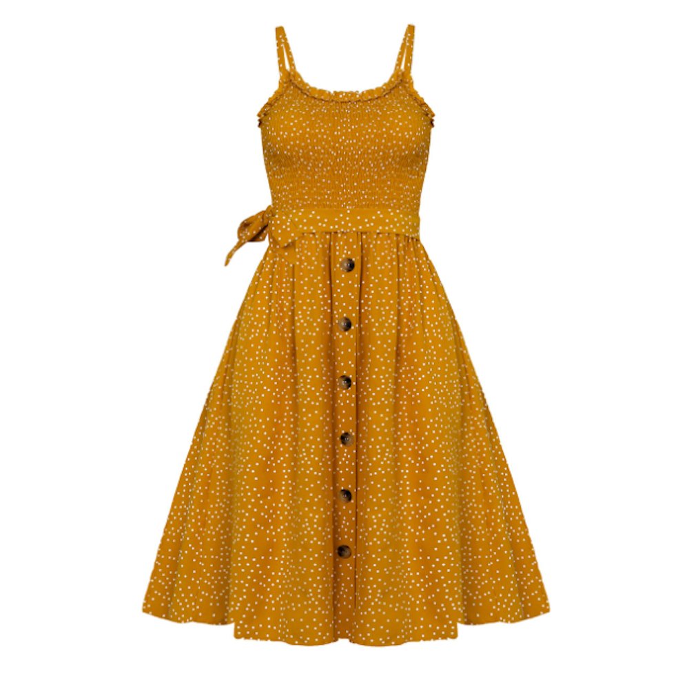 Women Spaghetti Straps Polka Dot Maxi Dress - JSL FashionDressesJSL FashionYellow PandoraSPCSY220308B2 - YLW - XS