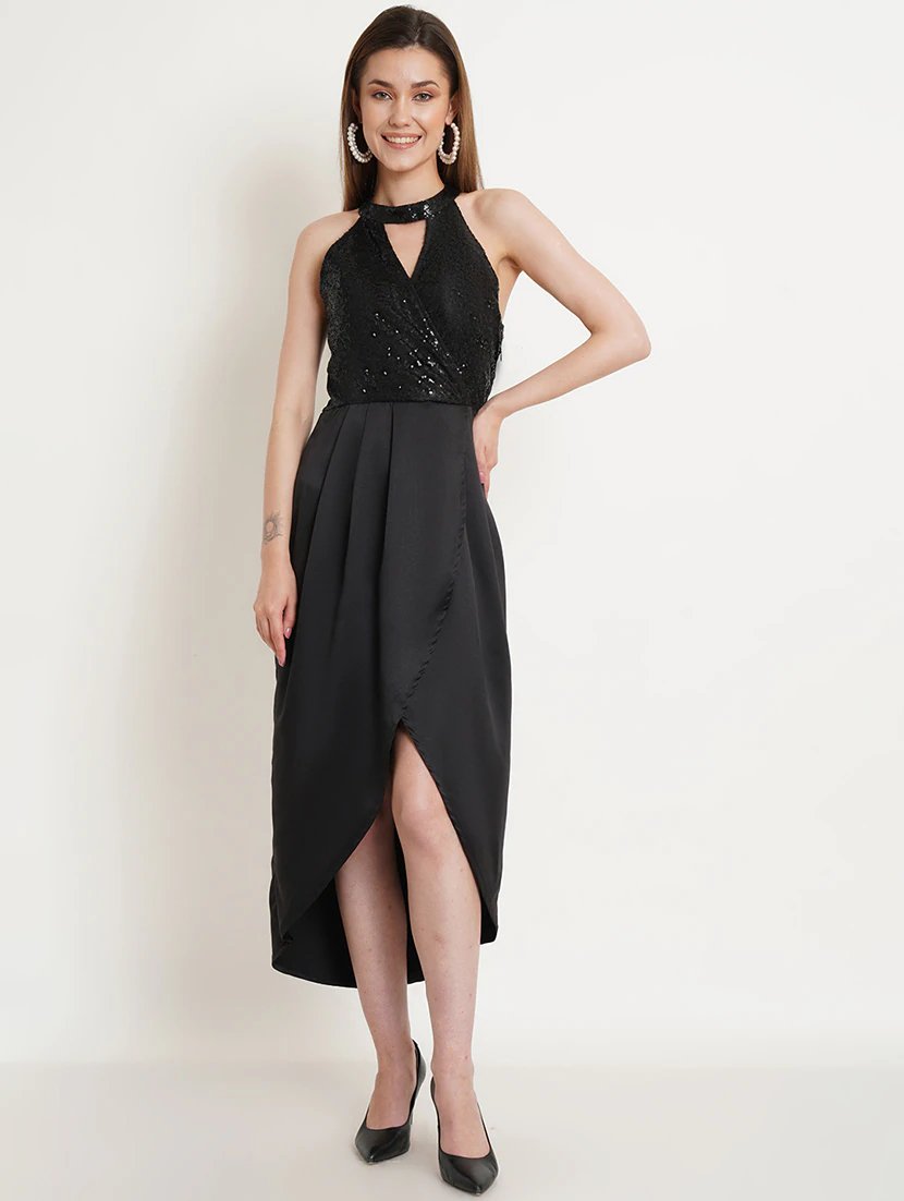 Women'S High Low Knee Length Dress - JSL FashionWomen's ClothingJSL FashionPear Summer LilacAOM_131LBLACK