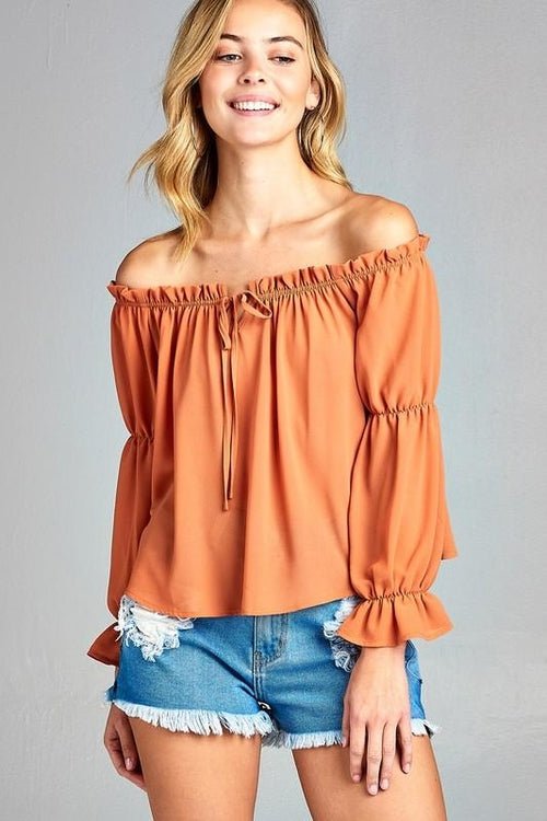 Women's Puff Long Sleeve Ruffled Front Tie Off Shoulder Top - JSL FashionTops & BlousesJSL FashionIvory FelixMM3238 - APR - S