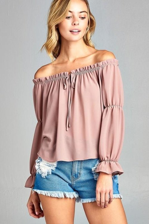 Women's Puff Long Sleeve Ruffled Front Tie Off Shoulder Top - JSL FashionTops & BlousesJSL FashionIvory FelixMM3238 - MVE - M