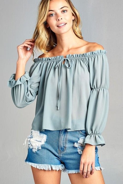 Women's Puff Long Sleeve Ruffled Front Tie Off Shoulder Top - JSL FashionTops & BlousesJSL FashionIvory FelixMM3238 - SGE - M