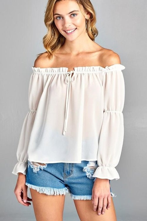 Women's Puff Long Sleeve Ruffled Front Tie Off Shoulder Top - JSL FashionTops & BlousesJSL FashionIvory FelixMM3238 - WTE - S