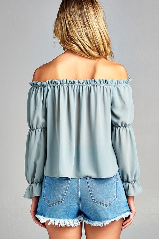 Women's Puff Long Sleeve Ruffled Front Tie Off Shoulder Top - JSL FashionTops & BlousesJSL FashionIvory FelixMM3238 - YLW - L