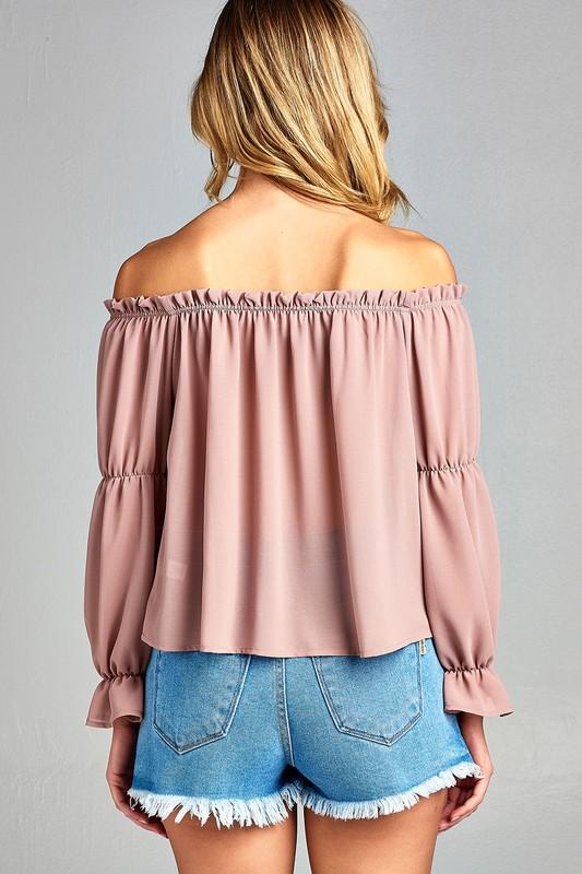 Women's Puff Long Sleeve Ruffled Front Tie Off Shoulder Top - JSL FashionTops & BlousesJSL FashionIvory FelixMM3238 - YLW - L