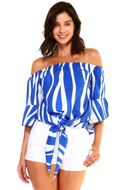 Women's Strapless Striped Bandage Blouse - JSL FashionTops & BlousesJSL FashionIvory FelixMM31971658 - BLU - M