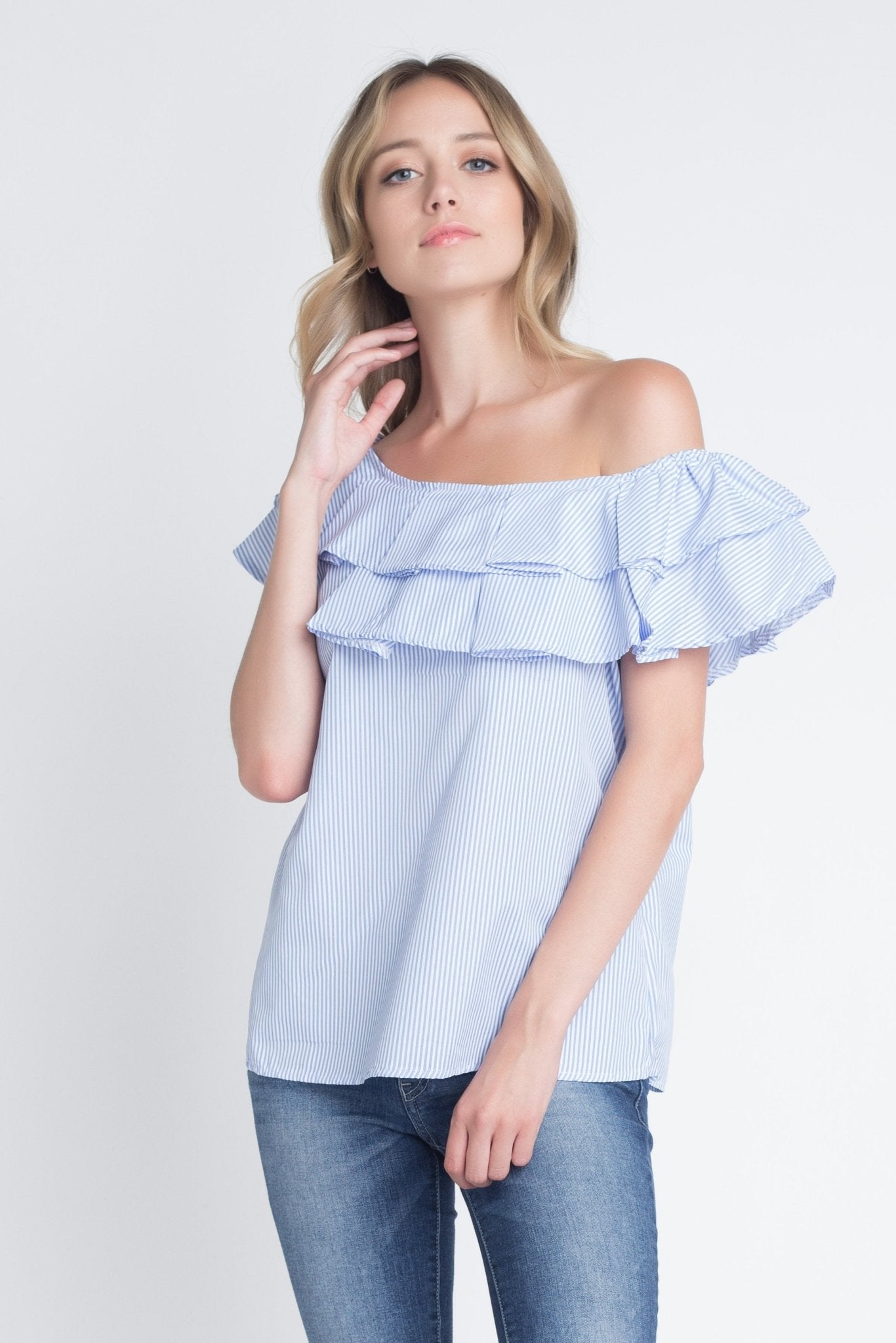 Women's Striped Off Shoulder Ruffle Stripe Blouse - JSL FashionTops & BlousesJSL FashionIvory FelixMM31971640 - WHB - S