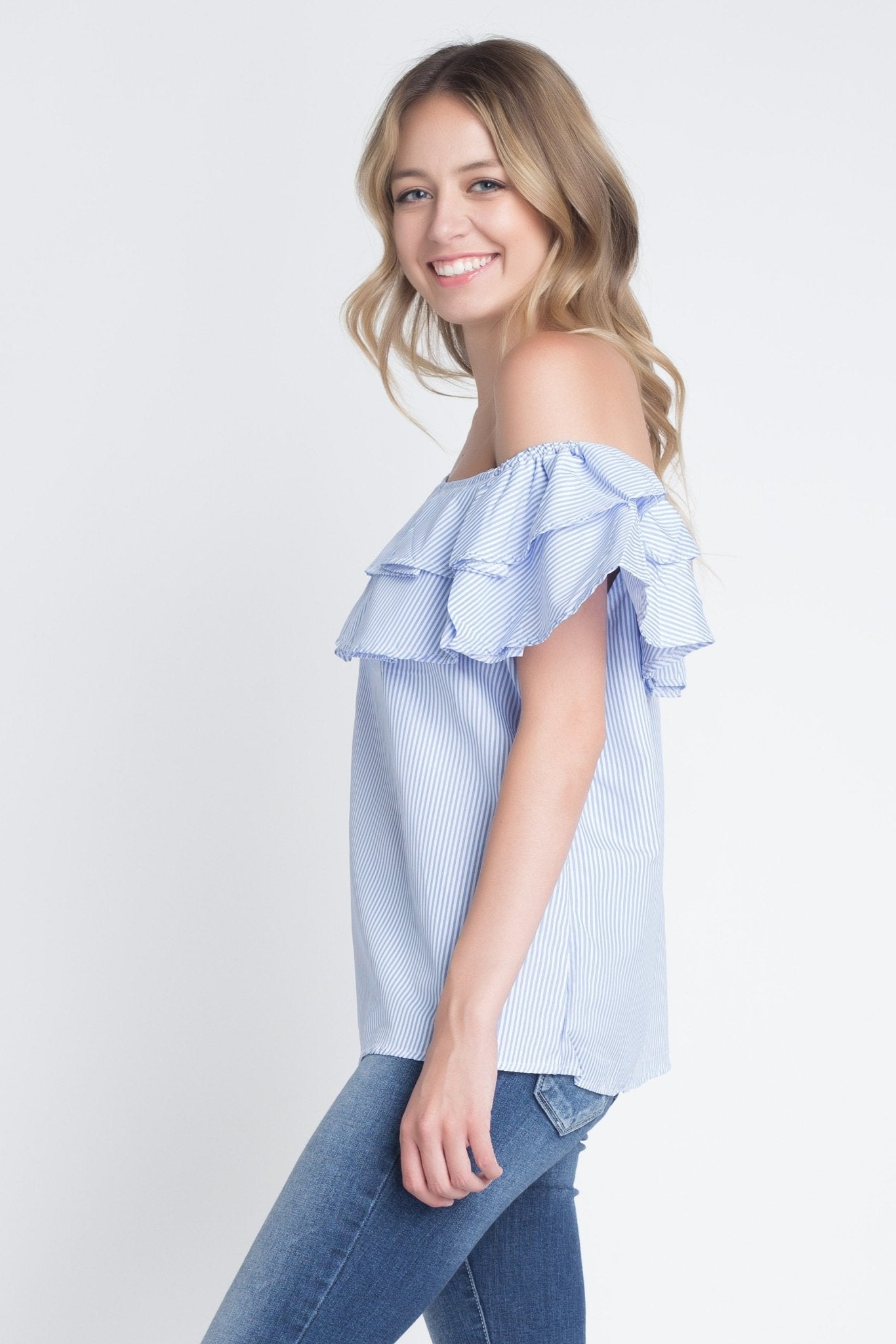 Women's Striped Off Shoulder Ruffle Stripe Blouse - JSL FashionTops & BlousesJSL FashionIvory FelixMM31971640 - WHB - S