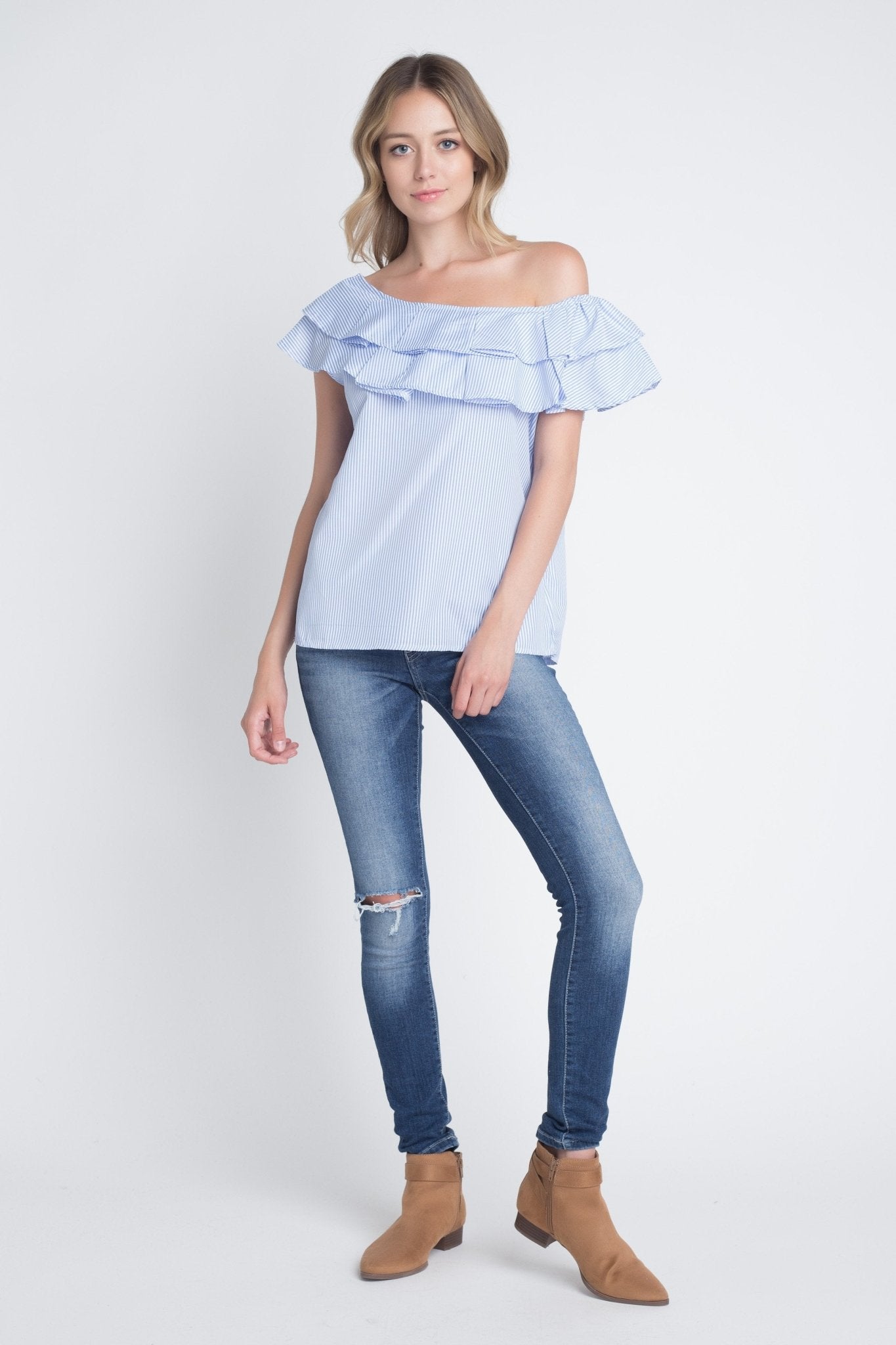 Women's Striped Off Shoulder Ruffle Stripe Blouse - JSL FashionTops & BlousesJSL FashionIvory FelixMM31971640 - WHB - S