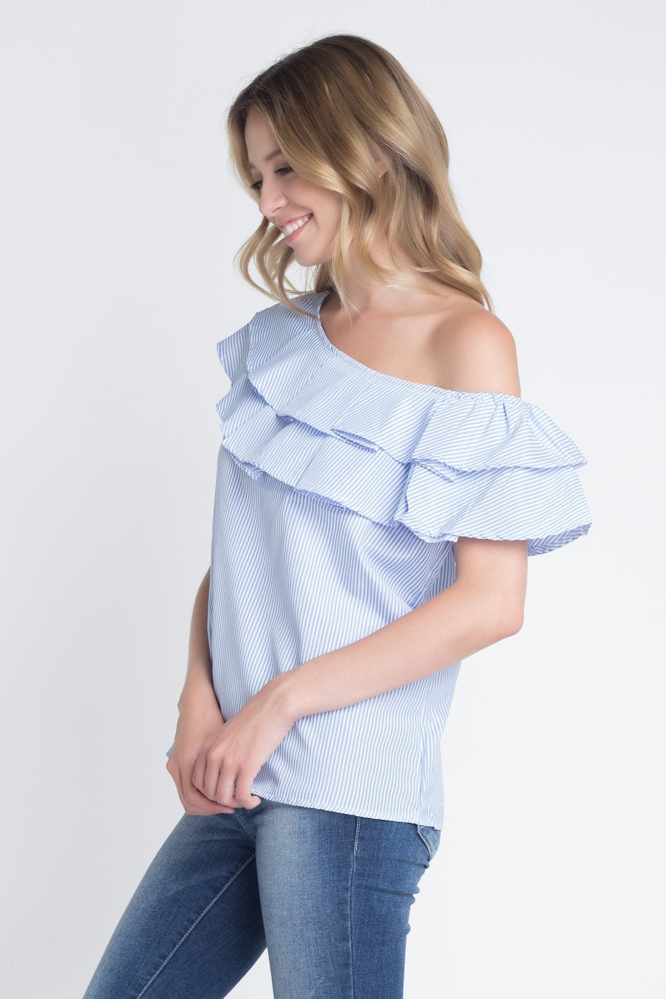 Women's Striped Off Shoulder Ruffle Stripe Blouse - JSL FashionTops & BlousesJSL FashionIvory FelixMM31971640 - WHB - S